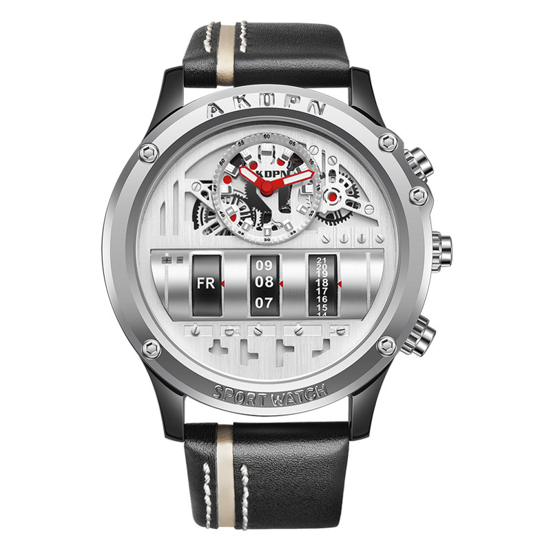 Uniquex Men Wrist Watches Leather Black Silver Creative - Image 3