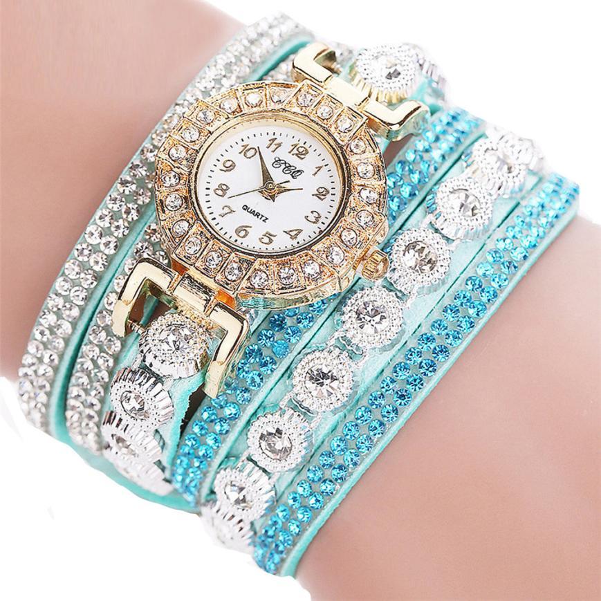 Relogio masculino Women Quartz Women PU Leather Rhinestone Watch Bracelet Watches - Image 4