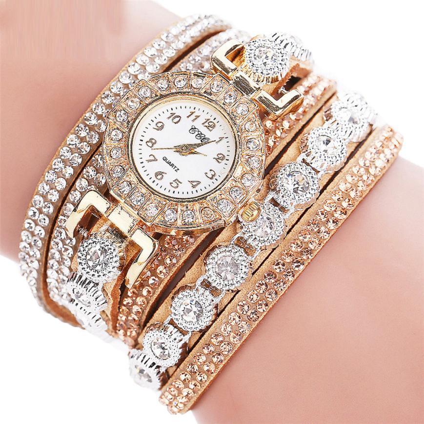 Relogio masculino Women Quartz Women PU Leather Rhinestone Watch Bracelet Watches - Image 7