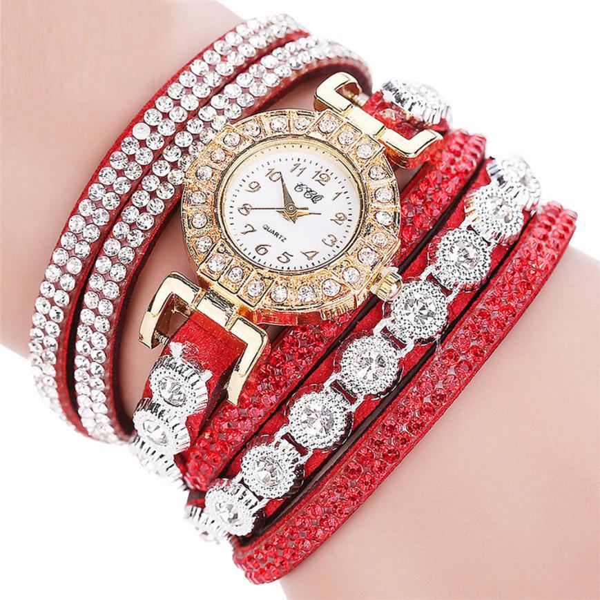Relogio masculino Women Quartz Women PU Leather Rhinestone Watch Bracelet Watches - Image 3