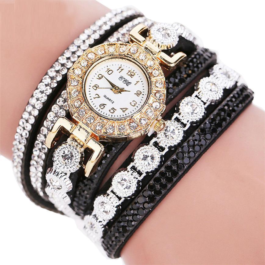Relogio masculino Women Quartz Women PU Leather Rhinestone Watch Bracelet Watches - Image 2