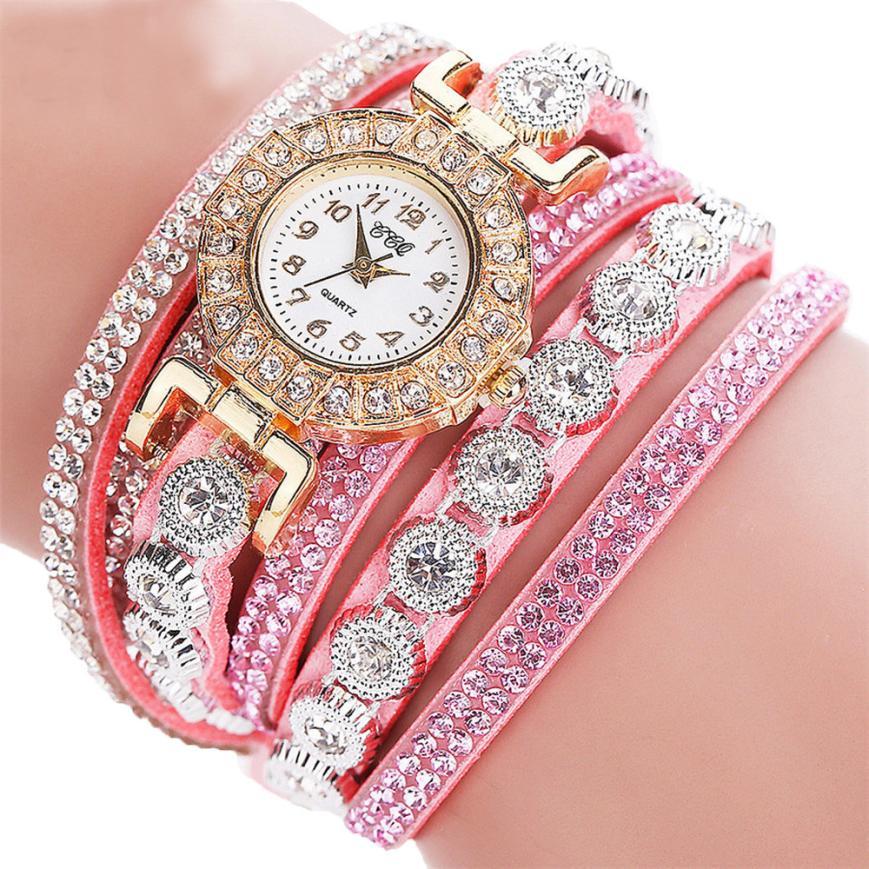 Relogio masculino Women Quartz Women PU Leather Rhinestone Watch Bracelet Watches - Image 5